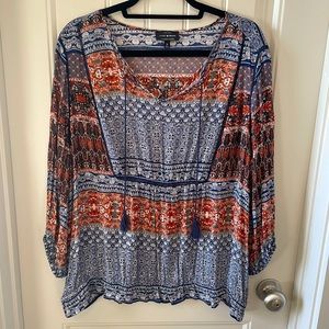 Lucky brand boho western blouse, blue, orange